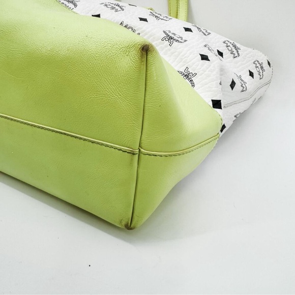 MCM Tote Bag White Yellow Visetos Shopper Authentic Leather Zipper Purse Handbag - Picture 12 of 15